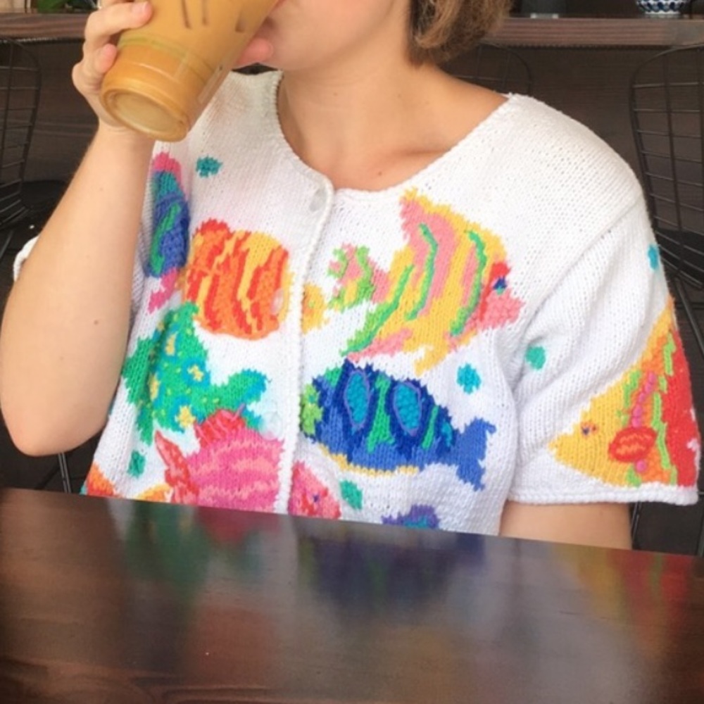 vintage crochet button up top